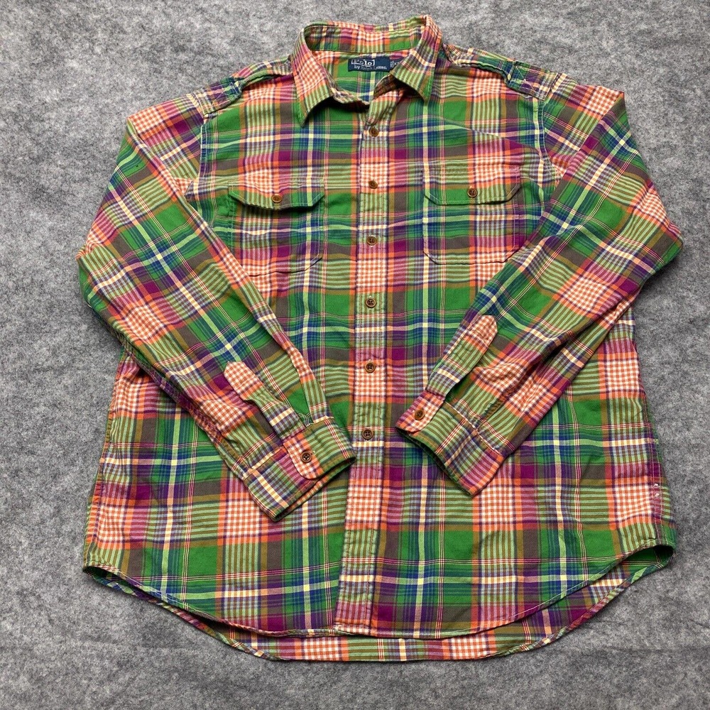 Polo by Ralph Lauren Green Purple Orange Plaid Button-Down Shirt